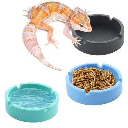 3 Pack Reptile Feeding Bowl Silicone Reusable Feeder for Small Reptile Lizard Gecko Frog Snake Turtle Hermit Crab