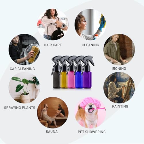 TANSHINE Small Spray Bottle 50ml, Travel Size Mini Fine Mist Water Spray Bottles, Portable Hand Sanitiser Alcohol Spray Bottle, Plastic Refillable Empty Face Mister Spray Bottles with Clip, 5pcs - color: Colourful