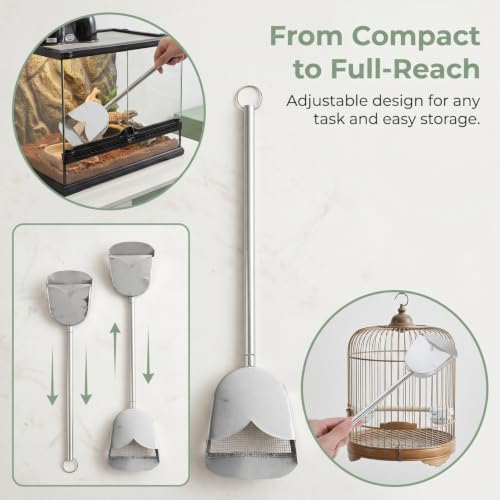 Toyvian Stainless Steel Poop Scooper Adjustable Handle for Chicken Coop Bird Cage Cleaning Reptile Litter Small Pet Yard Waste Removal