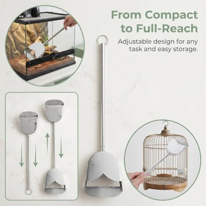 Toyvian Stainless Steel Poop Scooper Adjustable Handle for Chicken Coop Bird Cage Cleaning Reptile Litter Small Pet Yard Waste Removal