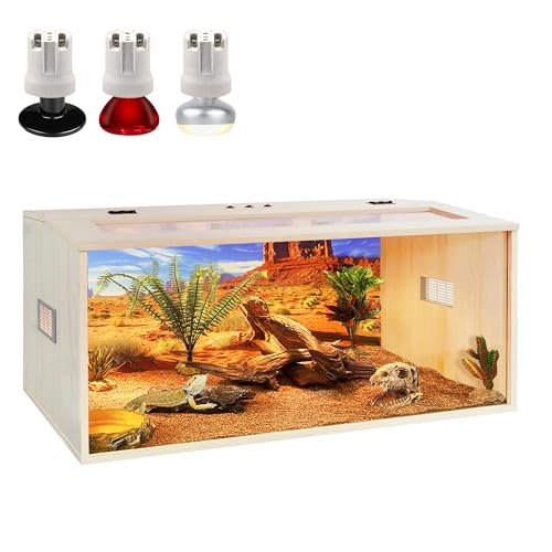 PROLEE Bearded Dragon Tank, 81 Gallons Wooden Reptile Enslosure, Tempered Glass Lizard Tank, Large Bearded Dragon Enclosure with Built-in Lamp Fixture for Lizard - size: 81 gallons