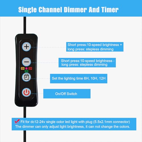 Aquarium Light Timer and Dimmer, 5.5mm x 2.1mm DC Barrel Connector, 6/10/12 Hour Auto On/Off, Brightness Control 10-100%, Sunrise Sunset Simulation for Fish Tank 12-24V DC LED Lights, 2 Pack