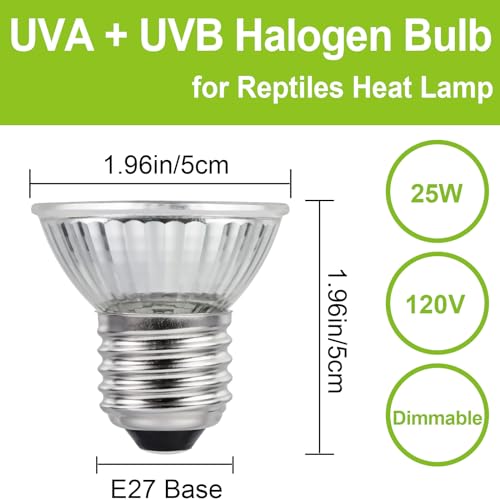UVB UVA Reptile Light Bulb 25W Bulb for Reptiles and Amphibians Tanks, Turtle Bearded Dragon Lizard Cages Frogs Heat Lamp Replacement Bulb, Pack of 6