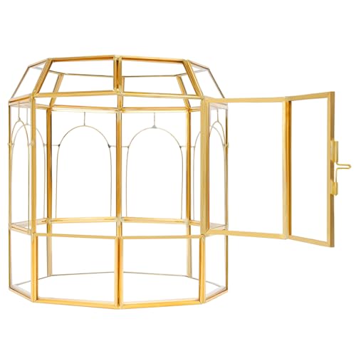 REDHUGO Large Glass Terrarium Handmade, Centerpiece Display Box Gift Planter Containers Indoor Terrariums House for Succulent Cacti Air Plants Miniature Fairy Garden - color: Gold-NEW