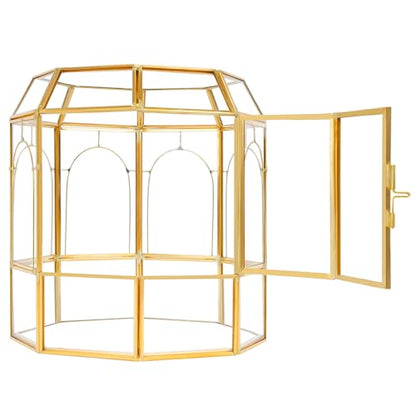 REDHUGO Large Glass Terrarium Handmade, Centerpiece Display Box Gift Planter Containers Indoor Terrariums House for Succulent Cacti Air Plants Miniature Fairy Garden - color: Gold-NEW