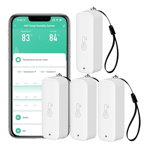WiFi Hygrometer Thermometer Sensor: Wireless Smart Temperature Humidity Monitor with App Notification Alert, Data Storage Export, Calibration Function, Compatible with Alexa (White-4PCS) - color: White-4PCS