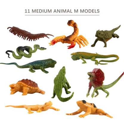 32Pcs Desert Reptiles Animals Figures Toys School Projects Diorama Kit Lizard Snake Cactus Plants Rock Playset for Kids Toddlers Cake Toppers Birthday Party Favor Decorations - style: Reptiles