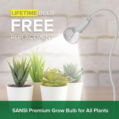 SANSI LED Grow Lights for Indoor Plants, 150W Full Spectrum Clip-on Gooseneck Grow Light with Ceramic Tech.,10W Power Plant Light with Optical Lens for High PPFD, Lifetime Free Bulbs Replacement White - size: 1 Head 1-Pack