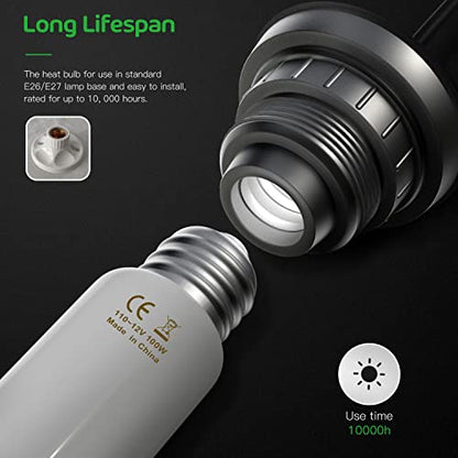 Simple Deluxe 100W Ceramic Heat Lamp Reptile Heat Emitter Heater Lamp Bulb No Light with Free Digital-Thermometer, for Pet Brooder Coop Chicken, Turtle Lizard Snake Aquarium Tank, White - size: 1-Pack+Thermometer, style: White