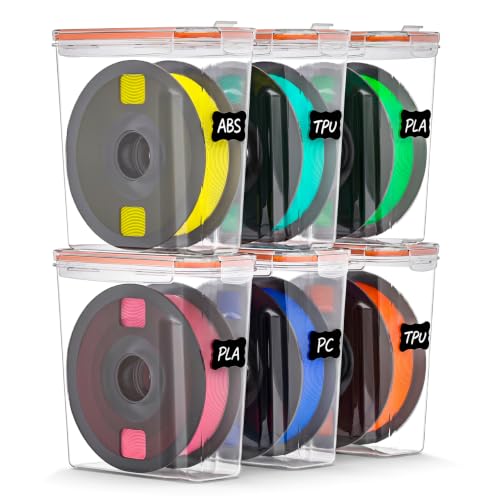 Filament Storage Box - 6 Pack Filaments Container for 3D Printing Filaments Sealing and Protection - Portable Filament Storage with Desiccant&Label,Water-Proof and Dust-Proof 4.0L - color: Orange-6-pack