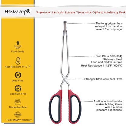 HINMAY 13-Inch Stainless Steel Scissor Tongs with Comfort-Grip Handle - size: 13-Inch