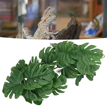 GLOGLOW Reptile Silk Plant Leaves, Jungle Vines Plastic Terrarium Plant Leaves Simulation Aquarium Decoration Tree Branch with Suction Cup for Terrarium Fish | Plastic Simulation Turtle Back Leaf, Jungle Vines Reptile Tank Decor, Rainforest Habitat Access