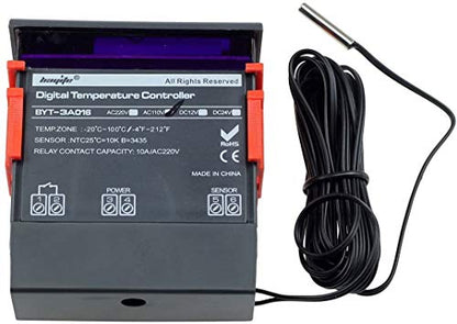 AC 110V Fahrenheit Digital Temperature Controller 10A 1 Relay with NTC 10K Sensor Probe