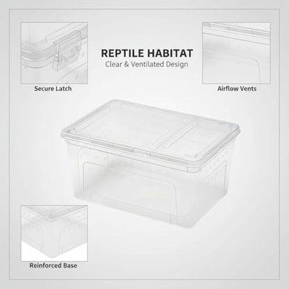 2 Pcs Reptile Breeding Box, Portable Small Reptile Terrarium, Clear Plastic Feeding Hatching Container, Space-Saving Habitat for Small Pets, 7.5 x 4.9 x 3 in / 19 x 12.5 x 7.5 cm, Built-in Handle