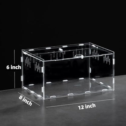 Jumping Spider Terrarium, Reptile Tank Habitat with Locking Acrylic Feeding Box for Tarantula, Isopod, Gecko, Snake (12x8x6)