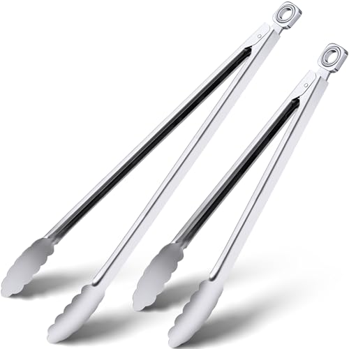 Grill Tongs - 12 Inch & 17 Inch Extra Long BBQ Tongs, Heat Resistant Stainless Steel Kitchen Tong, Heavy Duty Metal Locking Tong for Cooking, Grilling, BBQ/Barbecue, Food (All Metal - 12"+17") - color: All Metal - 12"+17"