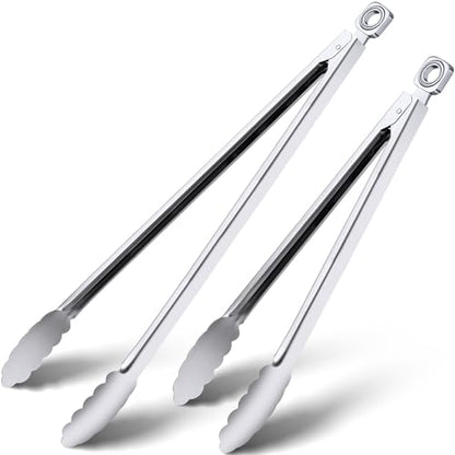 Grill Tongs - 12 Inch & 17 Inch Extra Long BBQ Tongs, Heat Resistant Stainless Steel Kitchen Tong, Heavy Duty Metal Locking Tong for Cooking, Grilling, BBQ/Barbecue, Food (All Metal - 12"+17") - color: All Metal - 12"+17"