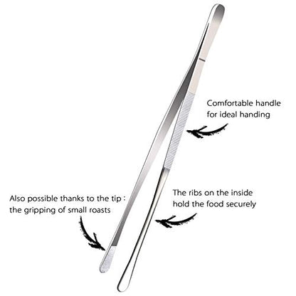 12-Inch Professional Kitchen & Cooking Tweezers Tongs - Stainless Steel Long Tweezer Tongs - BBQ,Plating,Multi-use - color: Silver