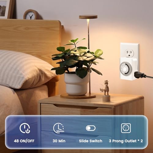 Outlet Timer,Timers for Electrical Outlets Indoor with 3-Prong Dual Outlet,24-Hour 30 Minute Daily On/Off Cycle, Plug-in Mechanical Timers for Christmas Lights, Lamps, Grow Light (2-Pack) - style: 3-Prong(2 PACK)