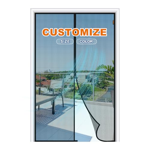 MAGZO Customized Magnetic Screen Door, Sturdy Magnets Double Mesh Door Screen Curtain with Full Frame Hook & Loop for French Entrance - color: White, size: Custom Your Size