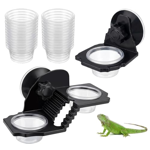 Suction Cup Gecko Feeding Ledge with 3 Bowls, Crested Gecko Food Dish Set, Arboreal Reptile Feeding Ledge for Crested Gecko, Day Gecko and Small Reptiles