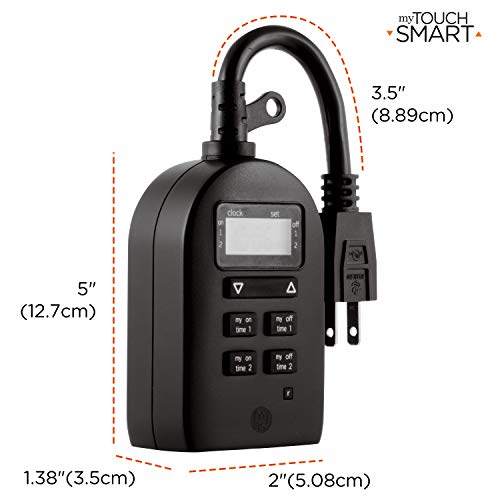 myTouchSmart Indoor/Outdoor Plug-in Digital Timer, One Grounded Outlet, Two Easy-to-Set Custom Daily On/Off Times, Weather Resistant, Ideal for Small Pumps and Seasonal Lighting, 36027 - size: 1 Pack