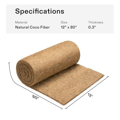 VIVOSUN Coco Coir Liner 12x80 in, 100% Natural Coconut Fiber Mat, Thickened Coco Liner Roll for Planters, Hanging Baskets, Garden Decoration, DIY Crafts, Pet Pads & Reptile Carpet - size: 12"W x 80"L