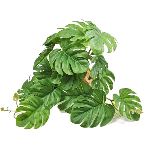 Woyrise Reptile Artificial Plants for Terrarium, Amphibian Habitat Decor Plant, Bearded Dragon Tank Decorations fit Gecko Lizard Chameleon Ball Python Snake Frog - Monstera Bush - color: Monstera Bush