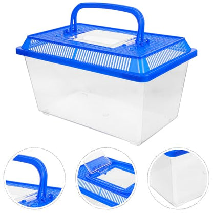 SEWACC Large Turtle Habitat Tank with Lid and Handle, Multi-Function Indoor Reptile Terrarium for Tortoise and Turtle Home Breeding, Blue Portable Pet Transport Box