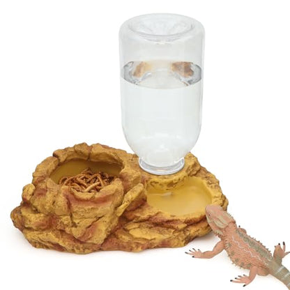 AQUA KT Reptile Escape Free Mealworm Feeding Bowl and Water Storage Feeder, 2 in 1 Reptile Feeder Kit for Amphibian Lizard Bearded Dragon Snake Feeding