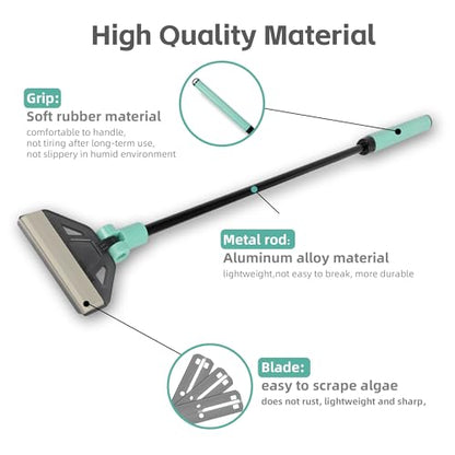 UPETTOOLS Algae Scraper for Glass Aquariums, 2 in 1 Adjustable Algae Scraper with 5 Stainless Steel Blades and Cleaning Brush, Aquarium Glass Cleaning Tools for 20-40 Gallon Fish Tank