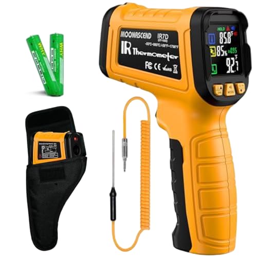 Infrared Thermometer Temperature Gun, 50:1 Dual-Mode Temp Gun -58°F to 1796°F with K-Type Thermocouple for Internal Readings, for Kilns, Industrial, and HVAC Applications - color: Yellow/-58°F to 1796°F and -4°F to 932°F