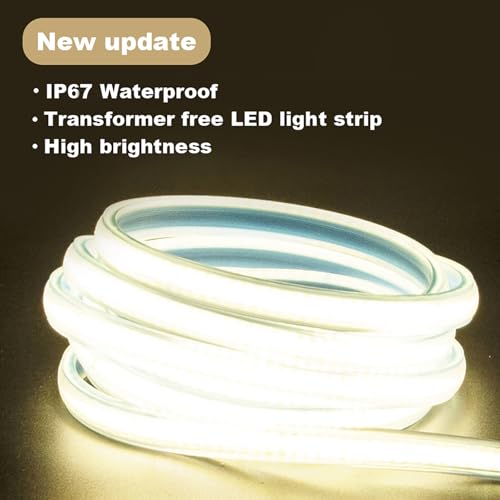 3 Meter LED Strip Lights with US Plug 110v 9.84 Foot Waterproof LED Rope Light Flexible Dimmable COB LED Strip with Plug-in for Kitchen and Bathroom (Warm White, 9.84ft) - color: Warm White 3000K, size: 9.84ft