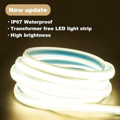 LED Strip Lights Waterproof, 10m 110v Flexible LED Light Strips Bright 3000K COB Under Cabinet Lighting 10 Meter Plug-in LED Strip for Kitchen Cabinets Lighting(Warm White, 32.8ft) - color: Warm White 3000K, size: 32.8ft
