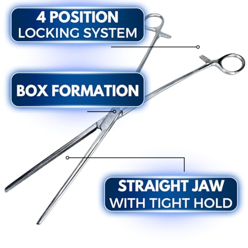 ADROIT 8" Straight Tip Hemostat Forceps | Stainless Steel Design | Small Teeth On Jaws | Locking Mechanism Built in | Great for Sewing, Fishing, Jewelry Making - size: 8", style: Straight