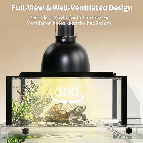 Turtle Basking Platform, Fits 10–13.5" Wide Tanks, Temp Humidity Gauge | Clear acrylic turtle dock with flip-open lid, non-slip ramp, and escape-proof design for aquatic turtles - size: Fit 10-13.5 Inchs Wide