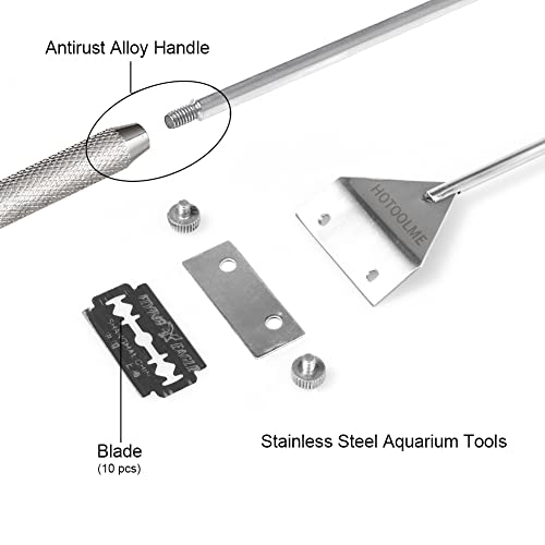 HOTOOLME Aquarium Scraper, 25.6" Stainless Steel Scraper Cleaning Razor with 10 Blades for Glass Aquarium Fish Tank | Glass Aquarium Cleaning 65cm Long Handle