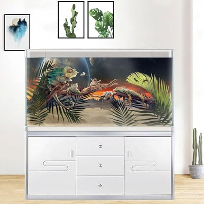 30X12IN Cosmic Aquarium Background, Cool Parallel Space Themed Fish Tank Background, Tropical Desert Terrarium Background with 8 EVA Double-Sided Tape - color: Outer Space, size: 30X12in/75X30cm