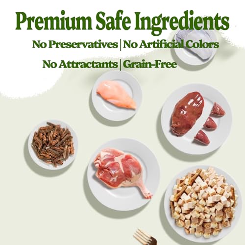 Turtle Food, 5 in 1 Meat Turtle Treats - Natural Freeze-Dried Chicken & Duck & Cod & Chicken Liver & Grasshopper - Human-Grade Real Meat - High Protein, 3oz