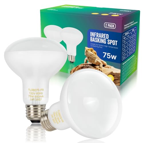 FLSNT 2 Pack Reptile Heat Lamp Bulbs, 75W Basking Light for Amphibian, Bearded Dragon, Lizard, Tortoise, Gecko