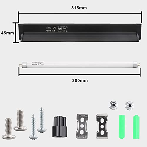 Aiicioo T5 UVB Lighting Combo Kit 8W - Reptile Light Fixture and T5 5.0 UVB Light Bulb for Bearded Dragon Leopard Gecko (12Inch 8W) - size: 12Inch 8W