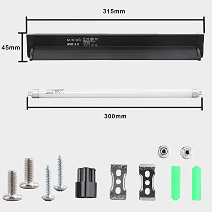 Aiicioo T5 UVB Lighting Combo Kit 8W - Reptile Light Fixture and T5 5.0 UVB Light Bulb for Bearded Dragon Leopard Gecko (12Inch 8W) - size: 12Inch 8W