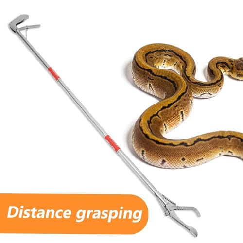Snake Tongs - Stainless Steel Foldable Crab Catching Pliers, Heavy Duty Trash Grabber Reacher Tool | Multi Purpose Reptile Grabber and Pick Up Stick for Homeowners Ranchers Shelter Staff, 40-Inch