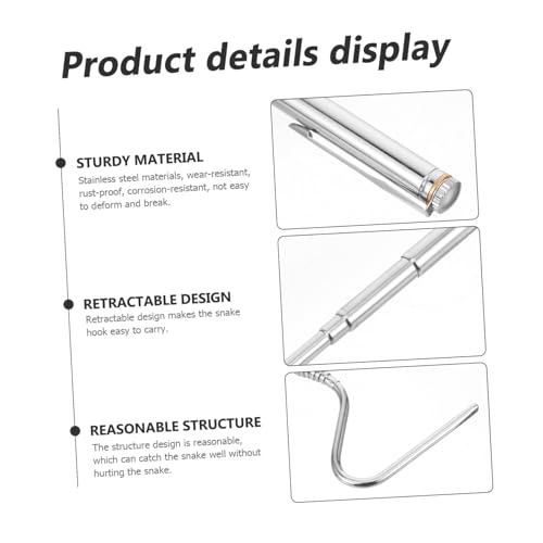 POPETPOP Retractable Snake Hook Tool Stainless Steel Telescopic Reptile Catcher with Handle for Handling Snakes and Reptiles Lightweight and Portable
