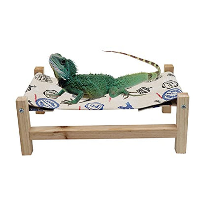 Dnoifne Reptile Hammock Swing Hanging Bed, Wooden Lizard Bed, Reptile Summer Bed for Bearded Dragon Leopard Gecko Lizard - size: Medium