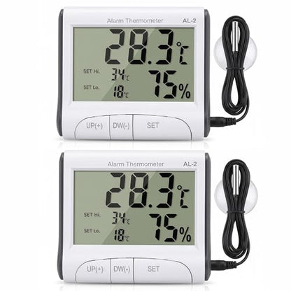 Reptile Thermometer Hygrometer with High Low Temperature Alarm Digital Aquarium Thermometer with Hook and Loop Temperature Humidity Meter Gauge for Terrariums, Vivariums, Reptile Tanks (2) - size: 2pcs