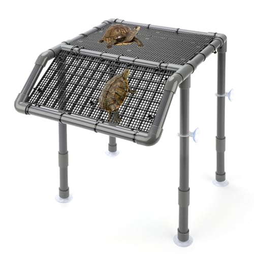 SKARUS Adjustable Turtle Basking Platform Large 40-125 Gallon Aquarium Dock | Adjustable-height (6.49"-15.16"H) turtle basking platform with 13.4"x9.8" dock & non-slip ramp for large aquariums - color: Grey, size: 13.4"W