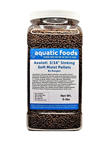 3/16" Axolotl Food Soft Moist Sinking Pellets... 5-lb Large Jar | For Adult Axolotl, Also for Shrimp, Snails, Crabs, Crayfish, Bottom Tropical Fish - size: 5 Pound (Pack of 1)
