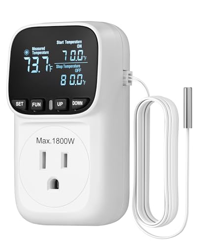 DEWENWILS Digital Temperature Controller, Heavy Duty 15A/1800W Thermostat Outlet Plug, VA Display Heating Cooling Control Timer, -40℉~210℉, Cyclic Timing/Countdown, for Greenhouse Incubator Homebrew - color: White, size: 1 Pack