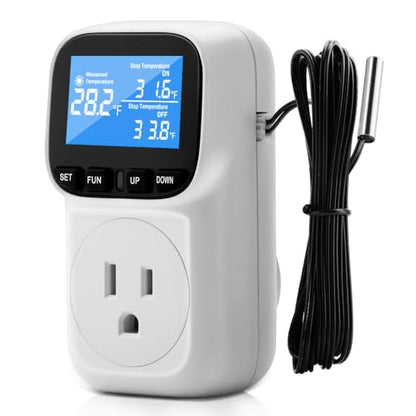 Diymore 1800W Plug in Digital Thermostat Temperature Controller Electric Thermostat Outlet Heating Cooling Control Mode Timer 120V 15A -104 ℉~210 ℉ Greenhouse with Thermostat Pool Thermometer - color: 1800w Plug in Digital Thermostat